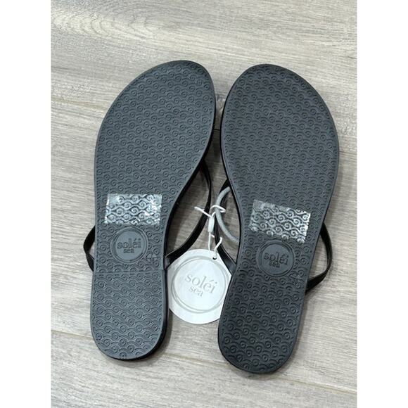 Solei Sea Womens Black Out Flip Flops Leather Round Toe Slip-On Black Size 7 NWT - Picture 7 of 7